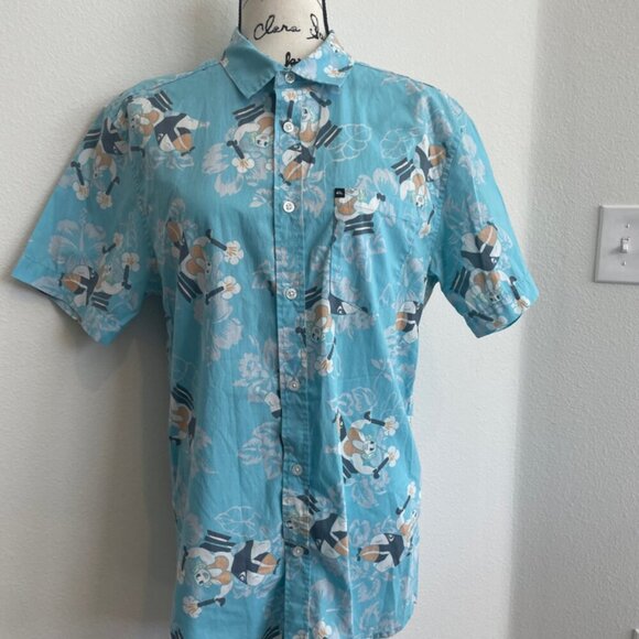 QUICKSILVER HAWAIIAN SHIRT NAUGHTY MAMA IN A ROCKET PRINT SZ M VERSATILE ICONIC - Picture 7 of 16